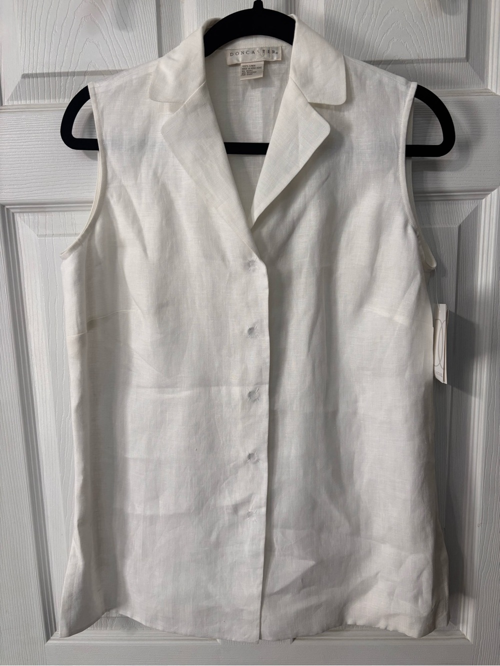 NWT 100% Linen White Sleeveless Tunic Top Size 6 Doncaster Snap Buttons